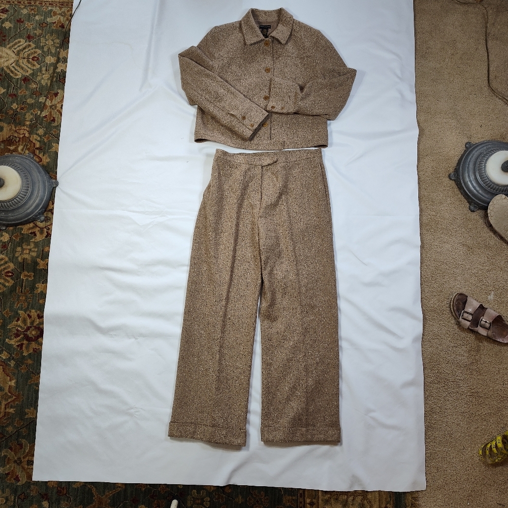 VTG 70s  Grace Dane Lewis Wms Tan Tweed Wool Pant Suit Eisenhower Jacket Sz 16